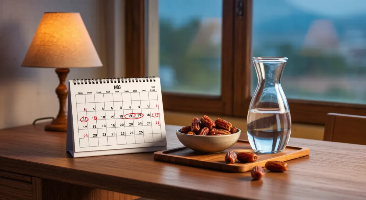 Office calendar and dates on a desk marking Ramadan hours