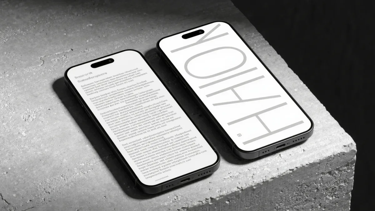 Two unbranded phones showing contrasting reader settings