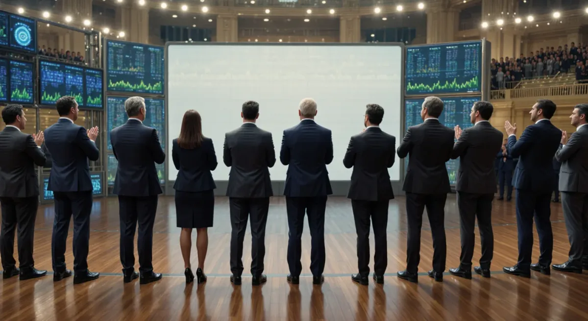 Executives celebrating a listing ceremony at a Gulf exchange