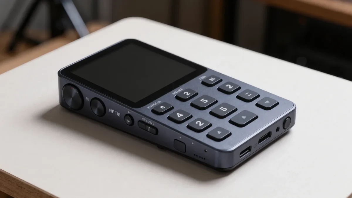 Close-up of a button-controlled accessible audio player