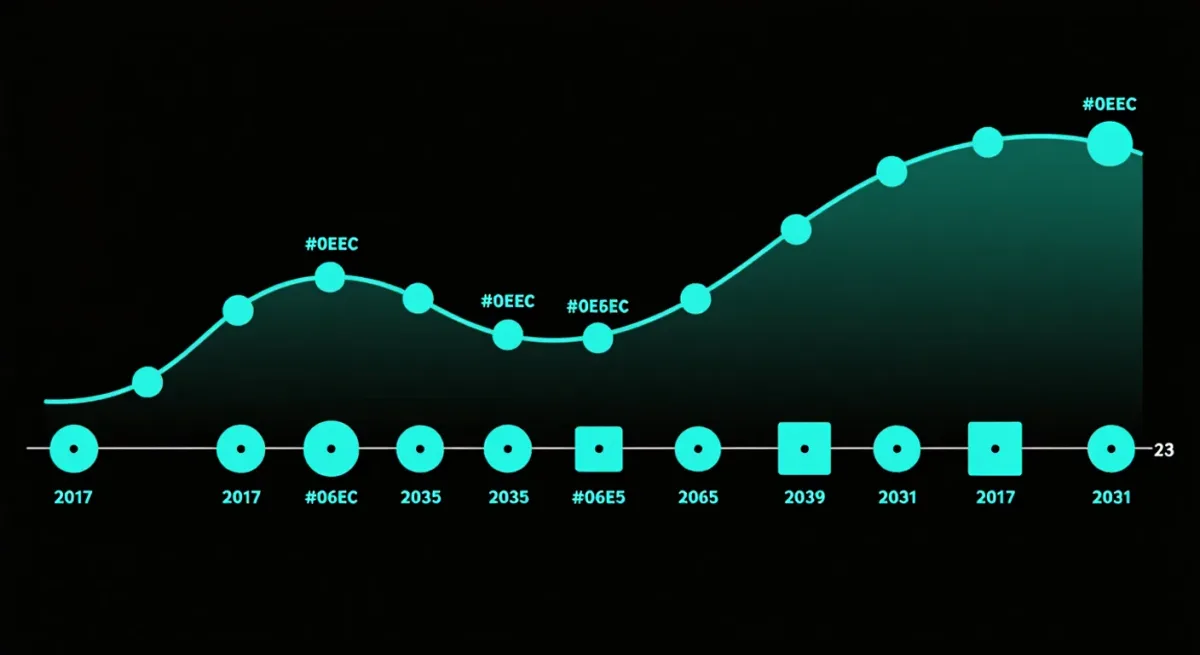 Flat infographic of UAE AI strategy milestones from 2017 to 2031