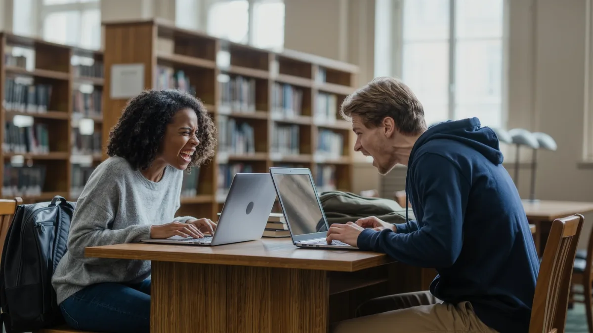 University students checking laptops during a campus outage