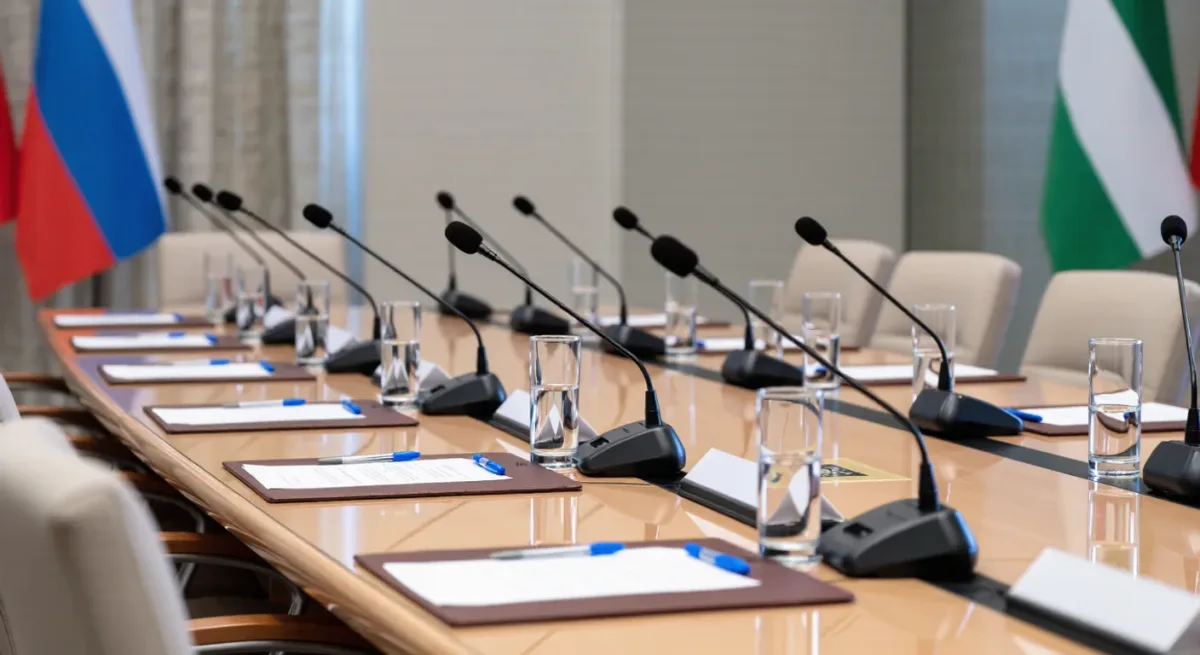 Diplomatic meeting room prepared for negotiations