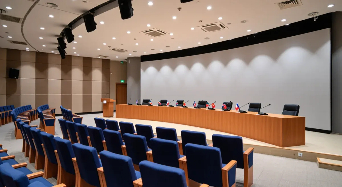 Ministers' podium at an international financial institution press conference