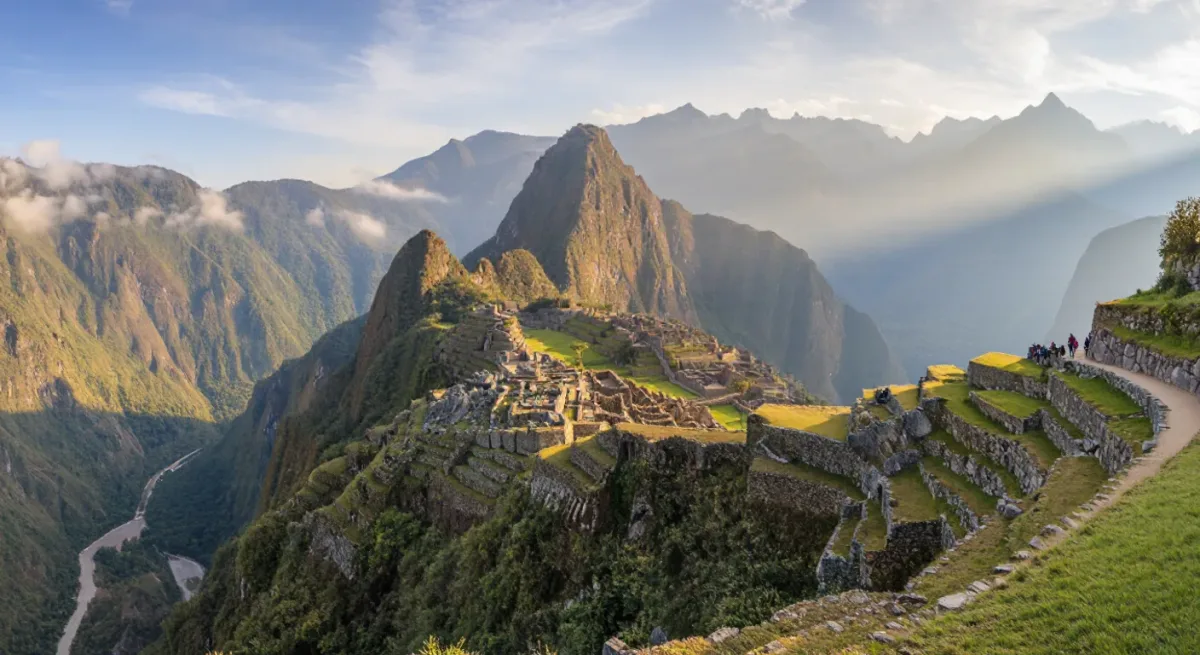 Machu Picchu terraces in early morning light