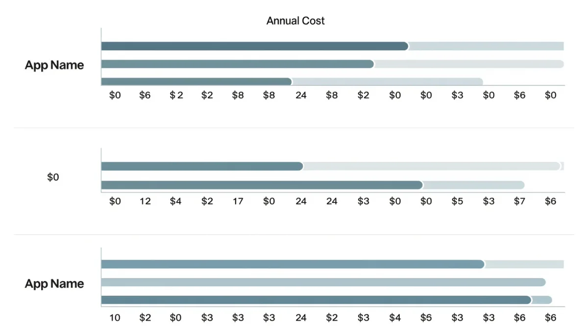 Comparison chart of four password manager apps by price