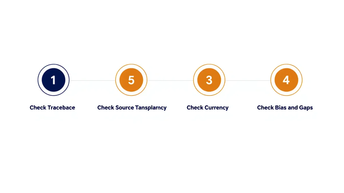 Four-step citation verification checklist infographic for AI research tool answers