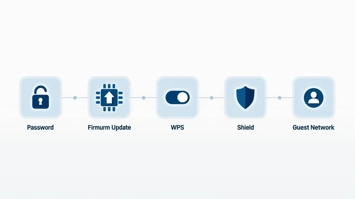 Checklist graphic of five router security settings