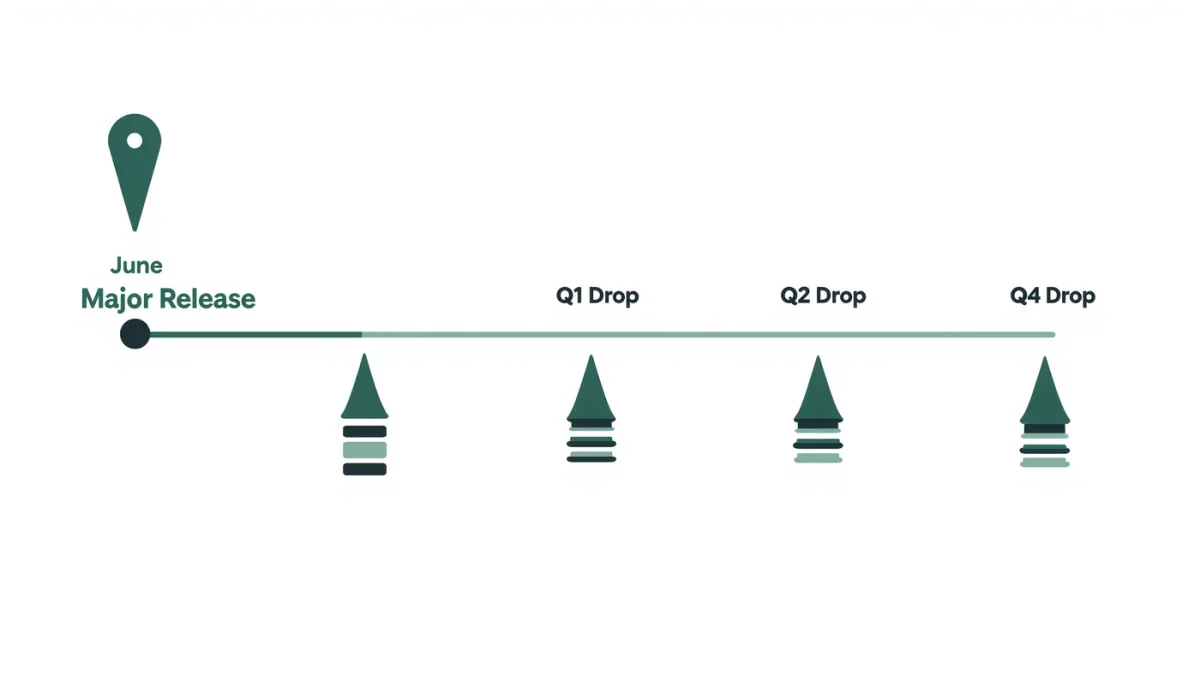Timeline graphic of Android feature drop releases