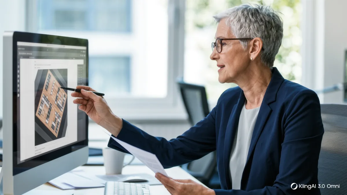 Analyst comparing a printed documentation sheet against a monitor in an office