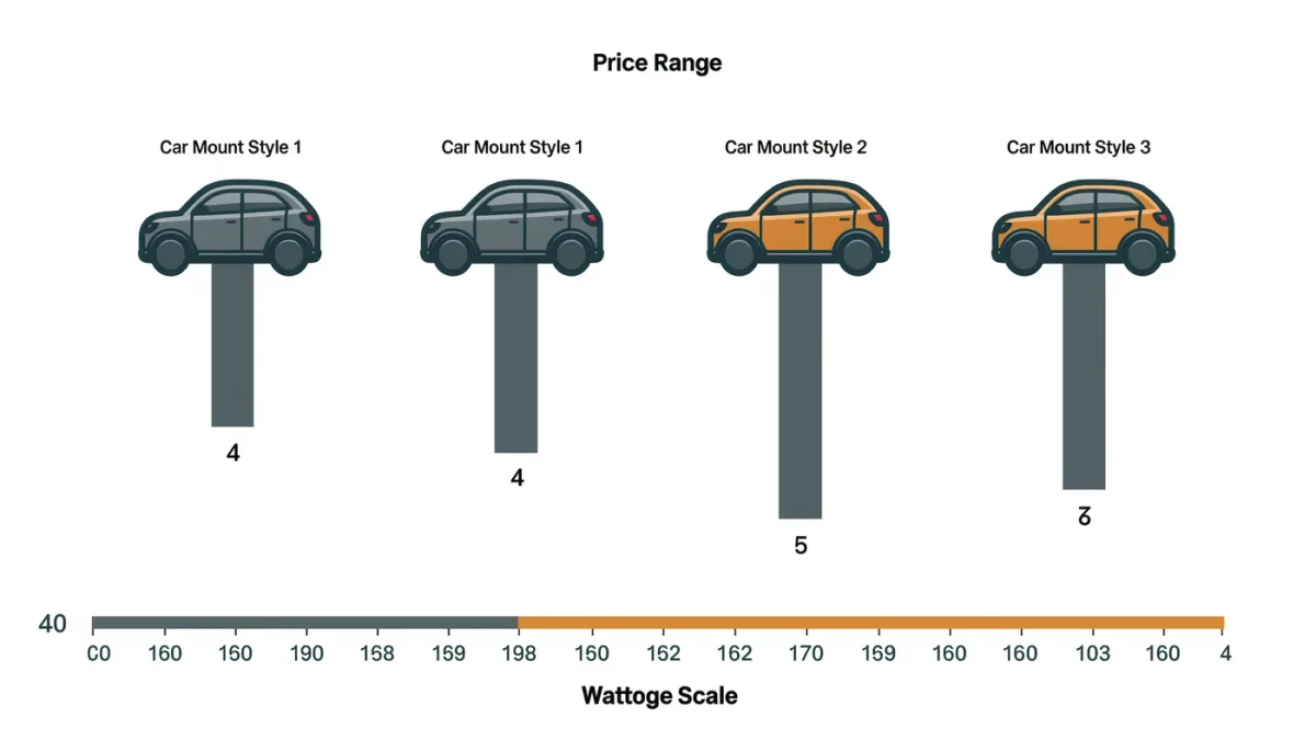 Comparison chart of car mount styles and charger wattages