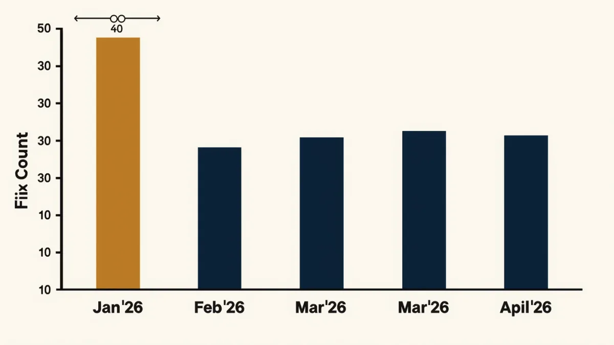 Bar chart of Oracle quarterly security fix counts trending upward