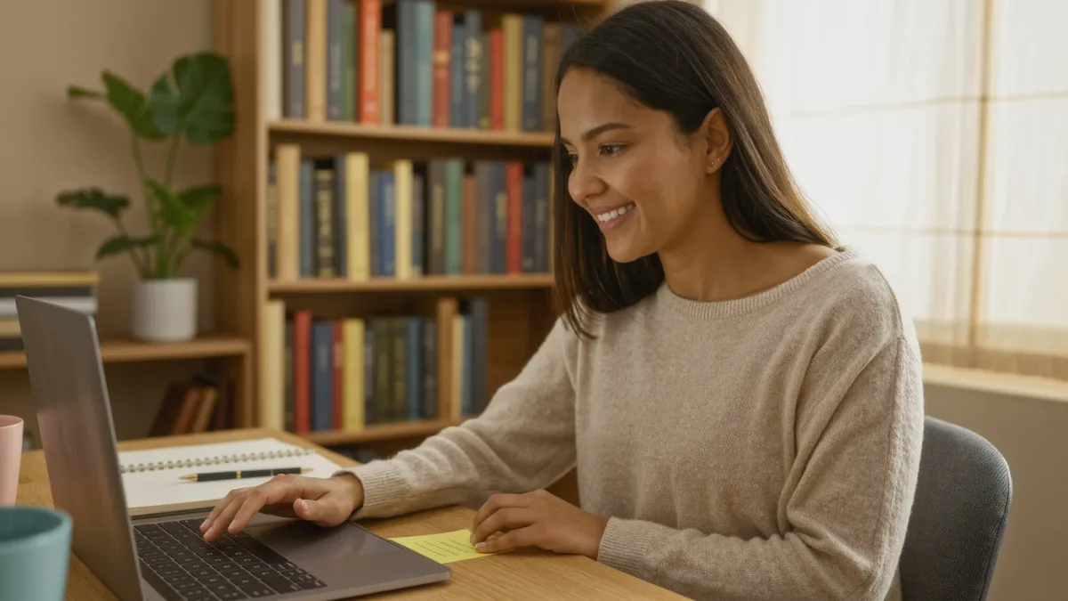 Young adult completing a credit freeze form on a laptop at home