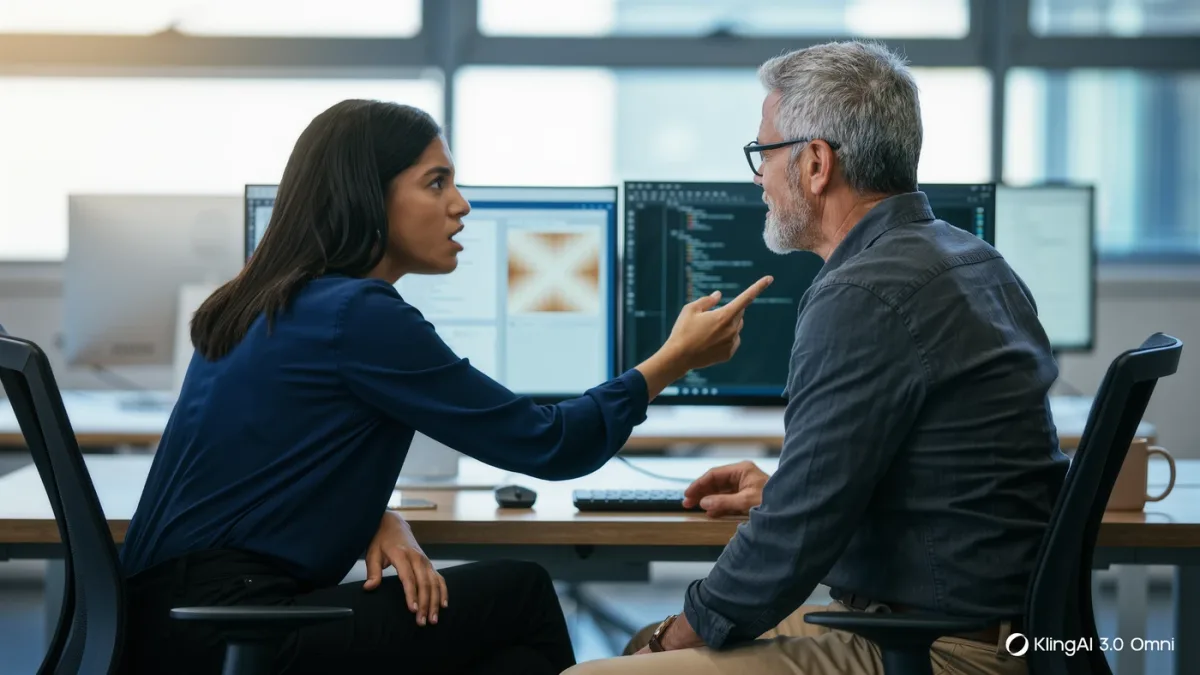 Software engineers reviewing AI-generated code on paired monitors