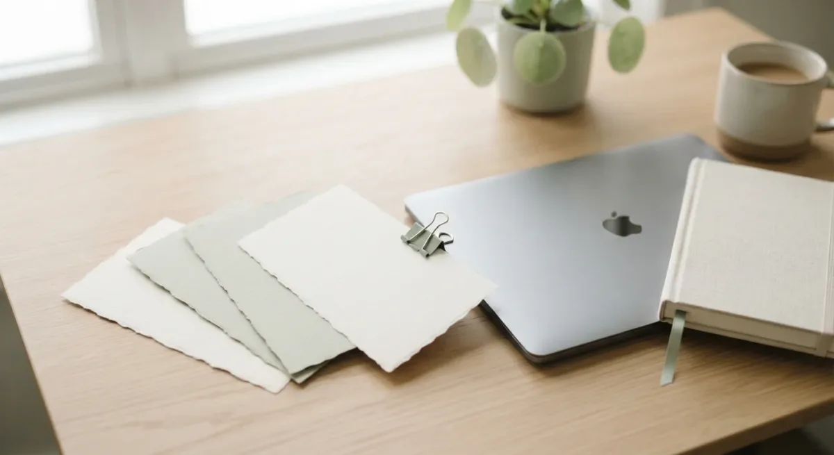 Four numbered index cards on a plain desk