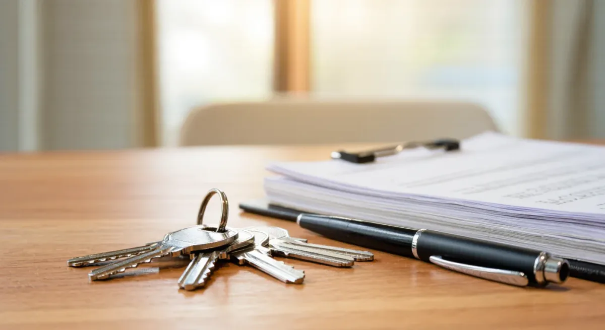 Apartment keys and lease documents on a table in a Doha rental flat