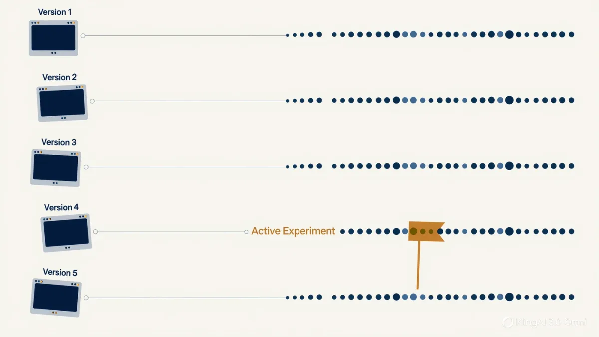 Infographic of screen versions bound to customer sessions in a ledger