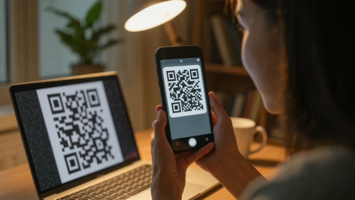 Person scanning a QR enrollment code with a phone camera