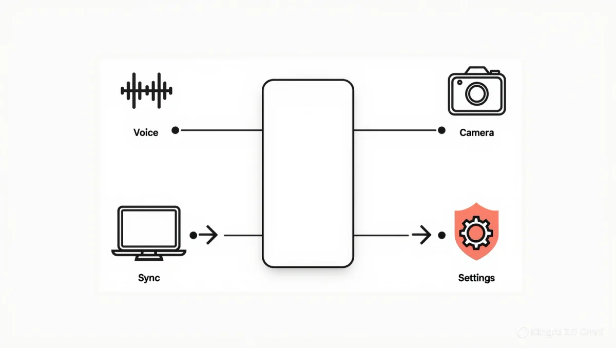 Infographic of mobile AI app capabilities linked to desktop workspace
