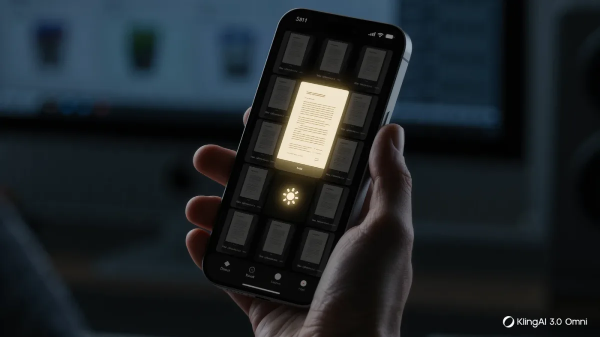 Close-up of a phone showing a single selected photo against a dimmed grid