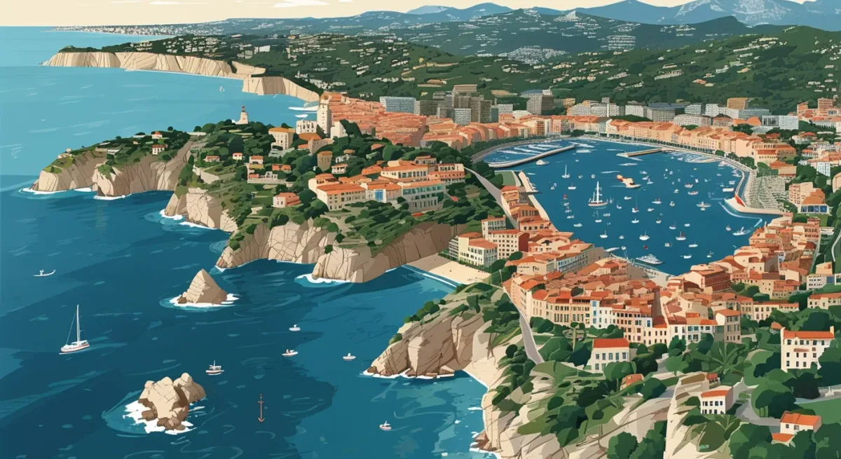 Route map infographic of Riviera coast Antibes to Saint-Tropez