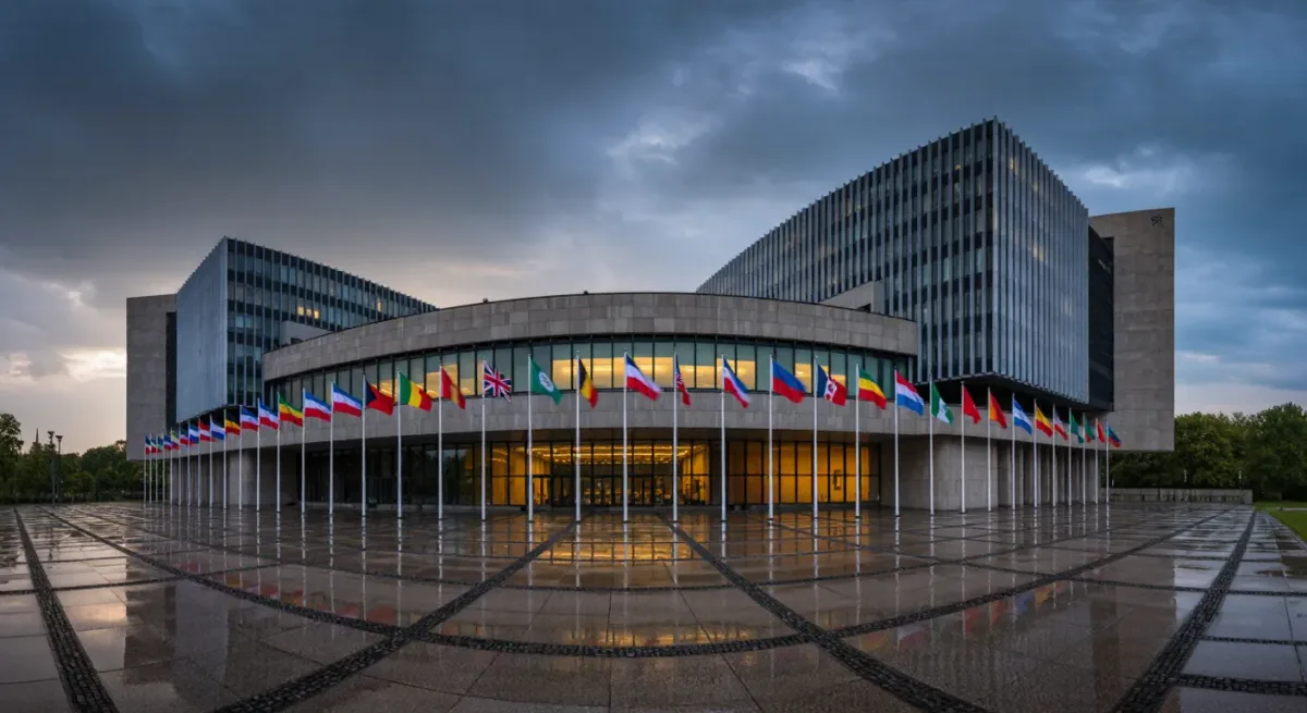 Oil ministry building facade with member-country flags