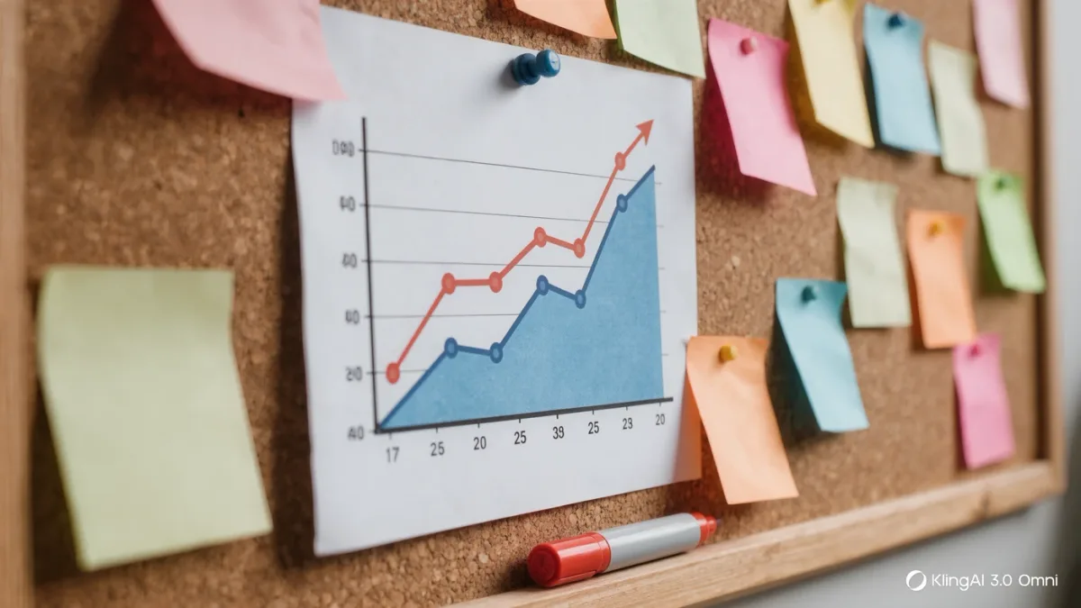 Close-up of sticky notes and a metrics printout on a fundraising war-room wall