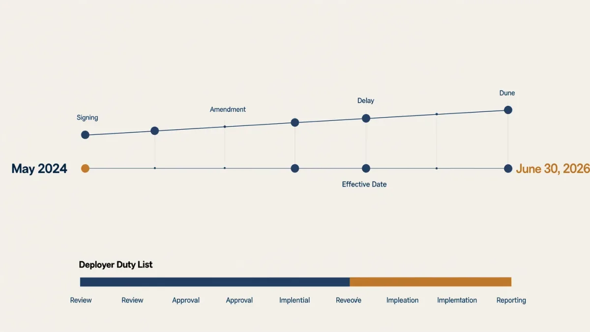 Timeline infographic of Colorado AI Act compliance milestones to June 2026