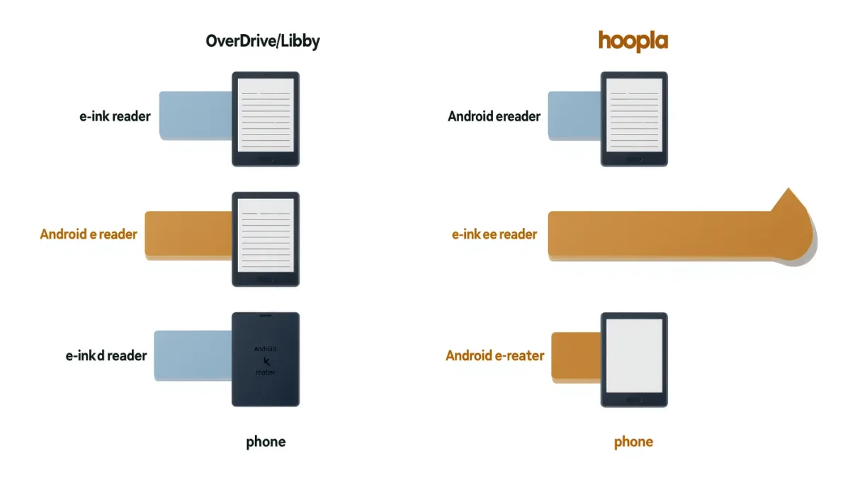 Diagram comparing library lending platforms across e-reader brands