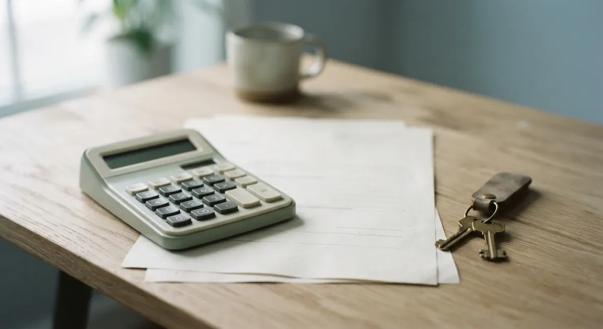 Calculator, lease papers, and keys on a desk