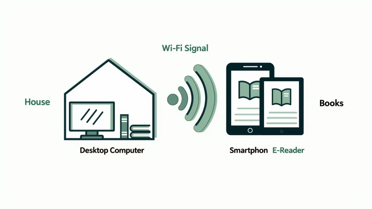 Infographic diagram of home Wi-Fi book transfer setup