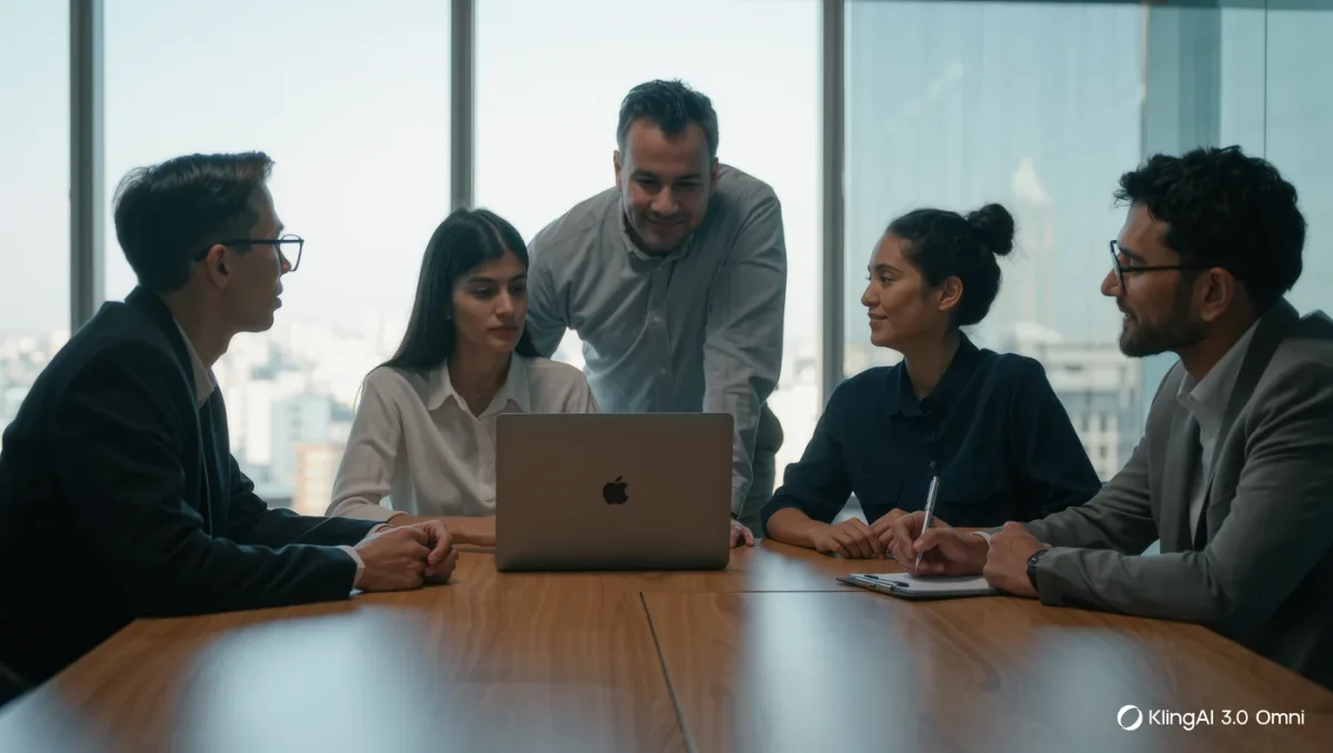 Early-stage team presenting to a customer in a small meeting room