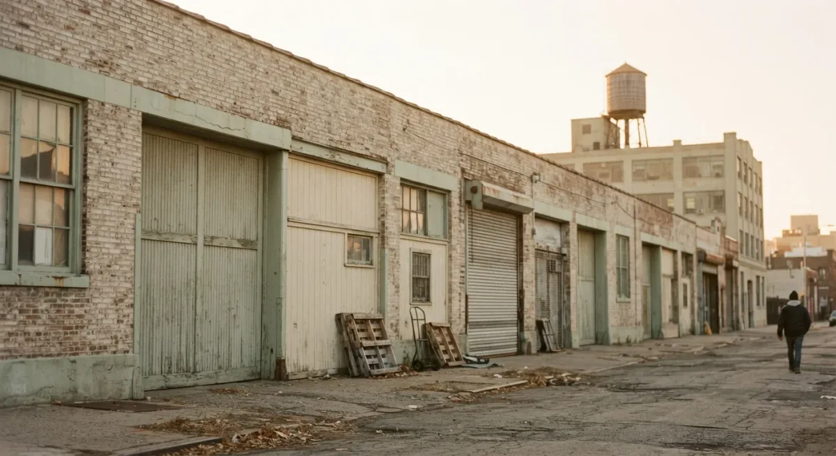 Brooklyn industrial street in amber afternoon light