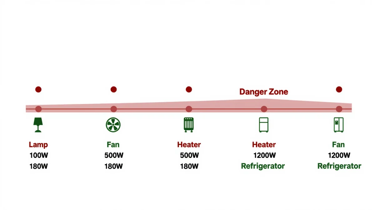 Chart of appliance wattages against smart plug limits