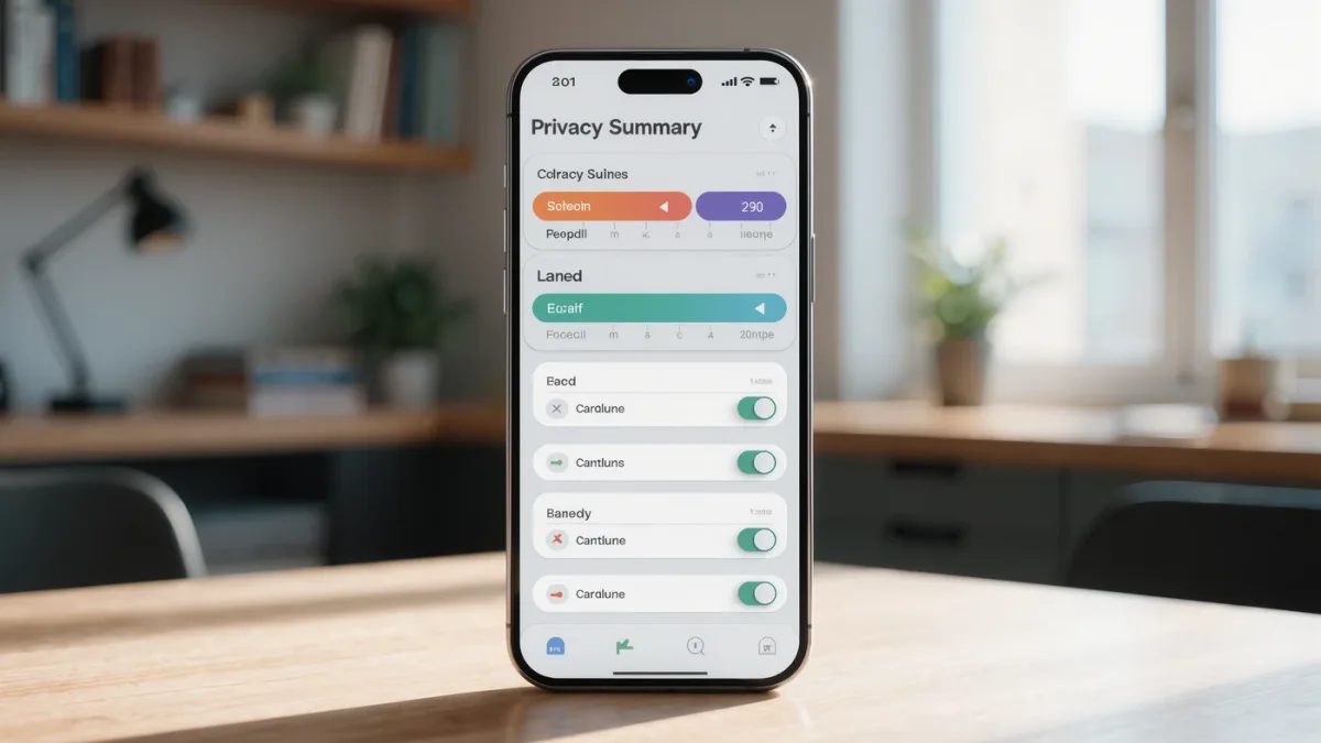 Phone displaying app privacy label details close-up