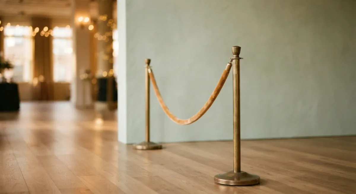 Blank unbranded backdrop wall and velvet rope in warm light