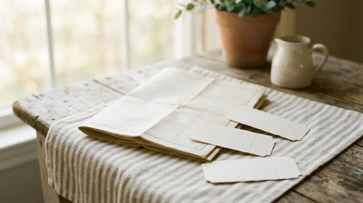 Blank travel tickets and folded map on linen
