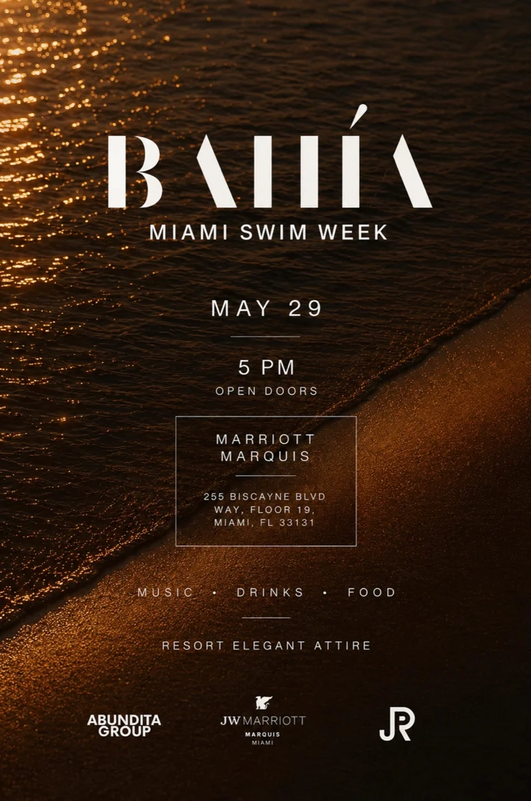 Bahia Miami Swim Week May 29 poster with JW Marriott Marquis details