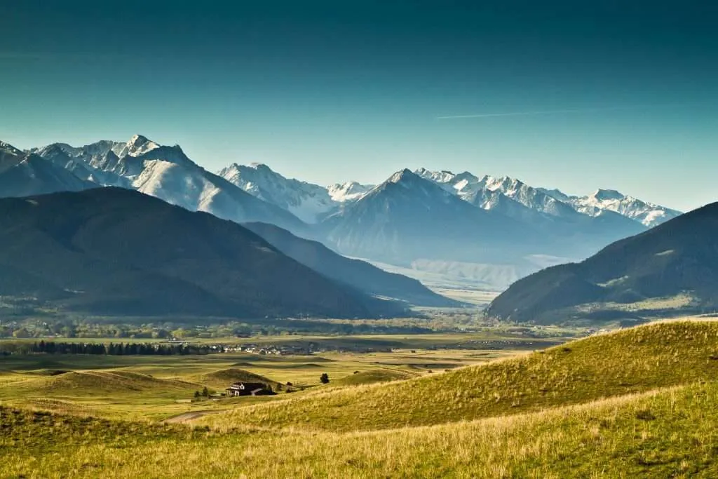 Blue sky and snowcapped mountains in Montana