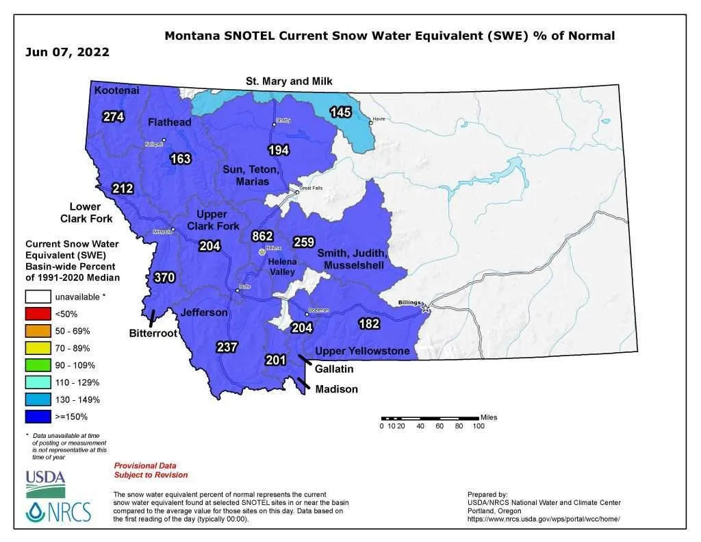 mt_swepctnormal_update (1) - Western Ranch Brokers Montana Snow Water Equivalent map