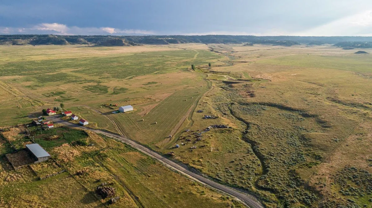 Rocky tree covered landscape of Razor Creek ranch in Montana