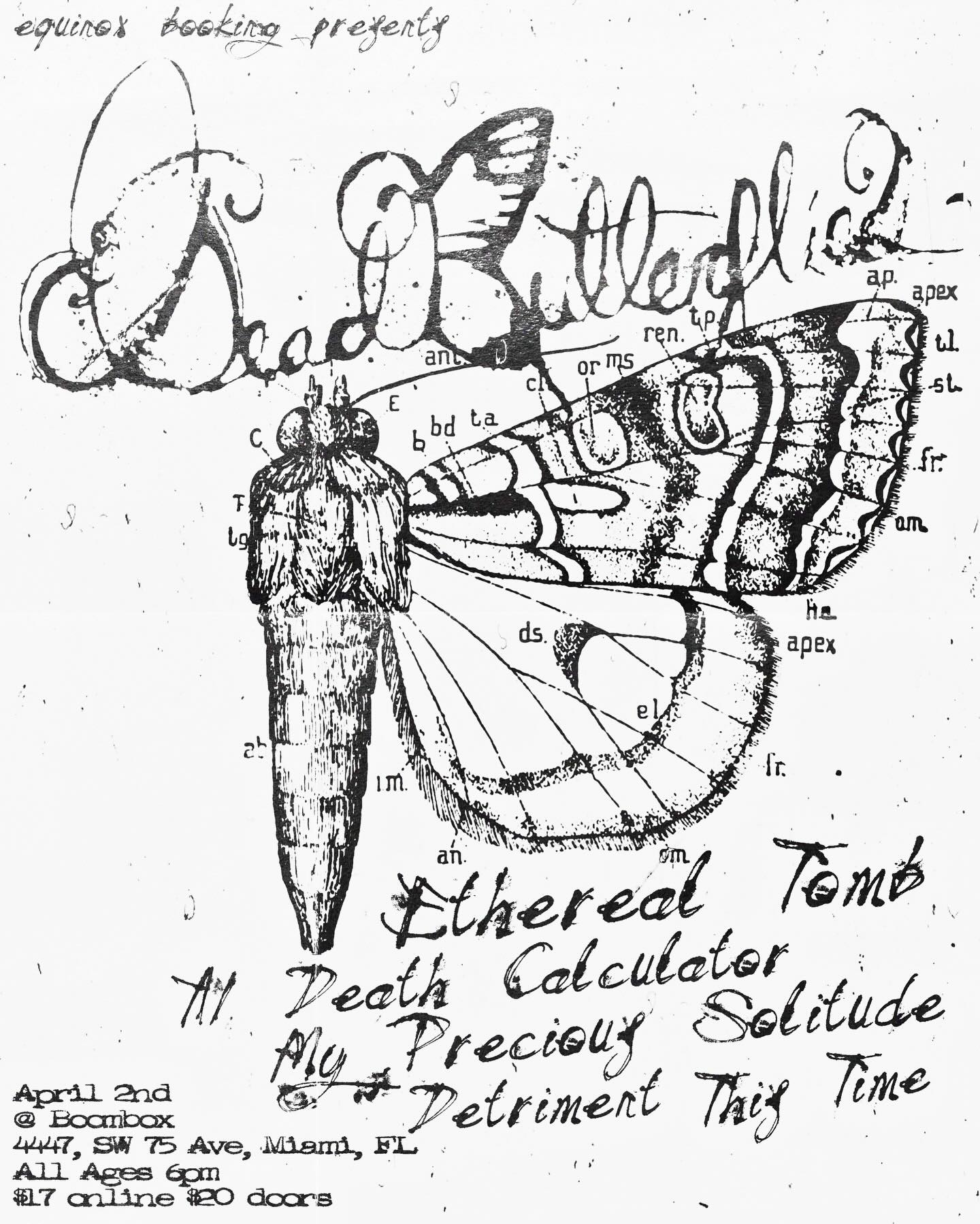 Flyer for Dead Butterflies + Ethereal Tomb +