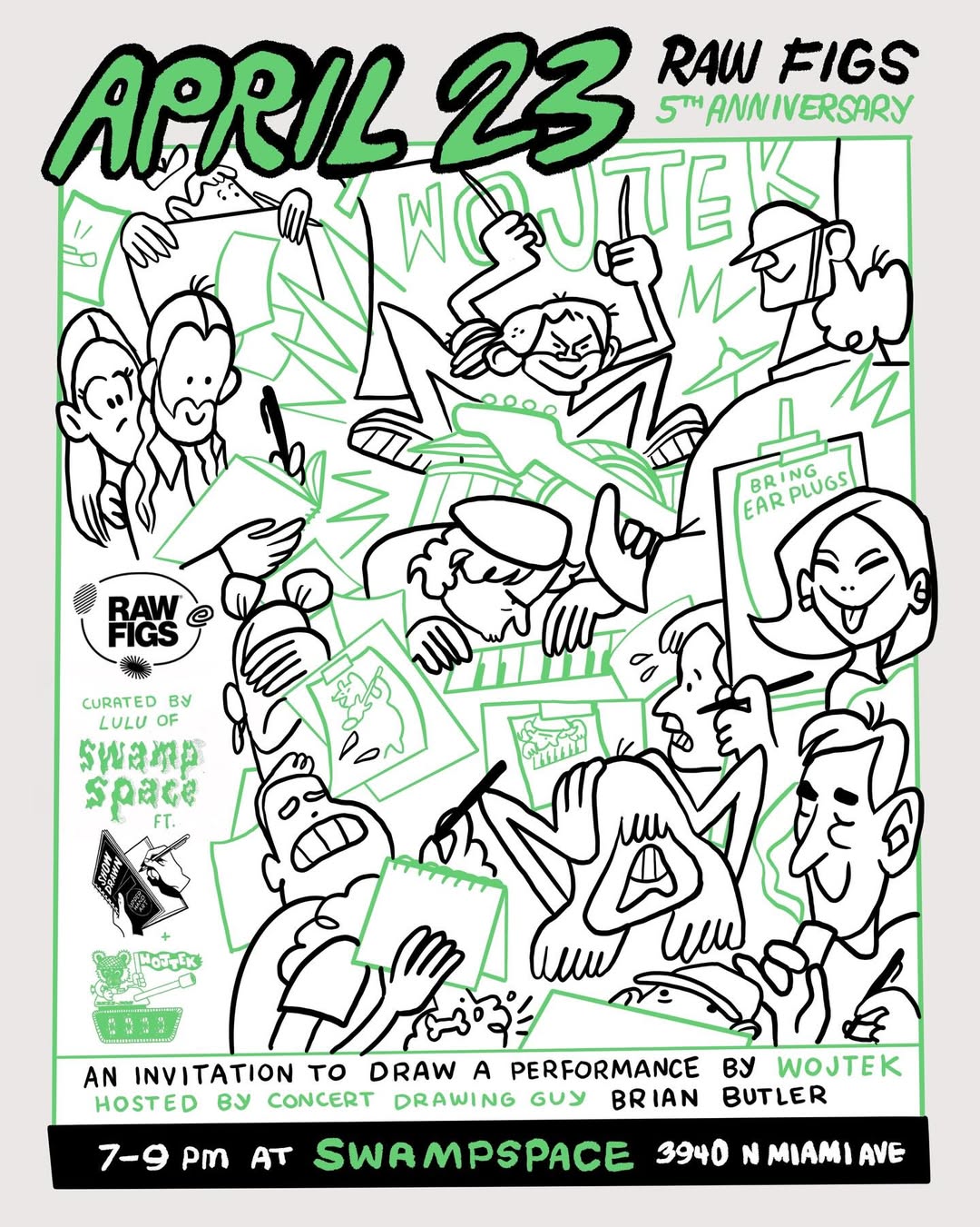 Flyer for Raw Figs 5th Anniversary