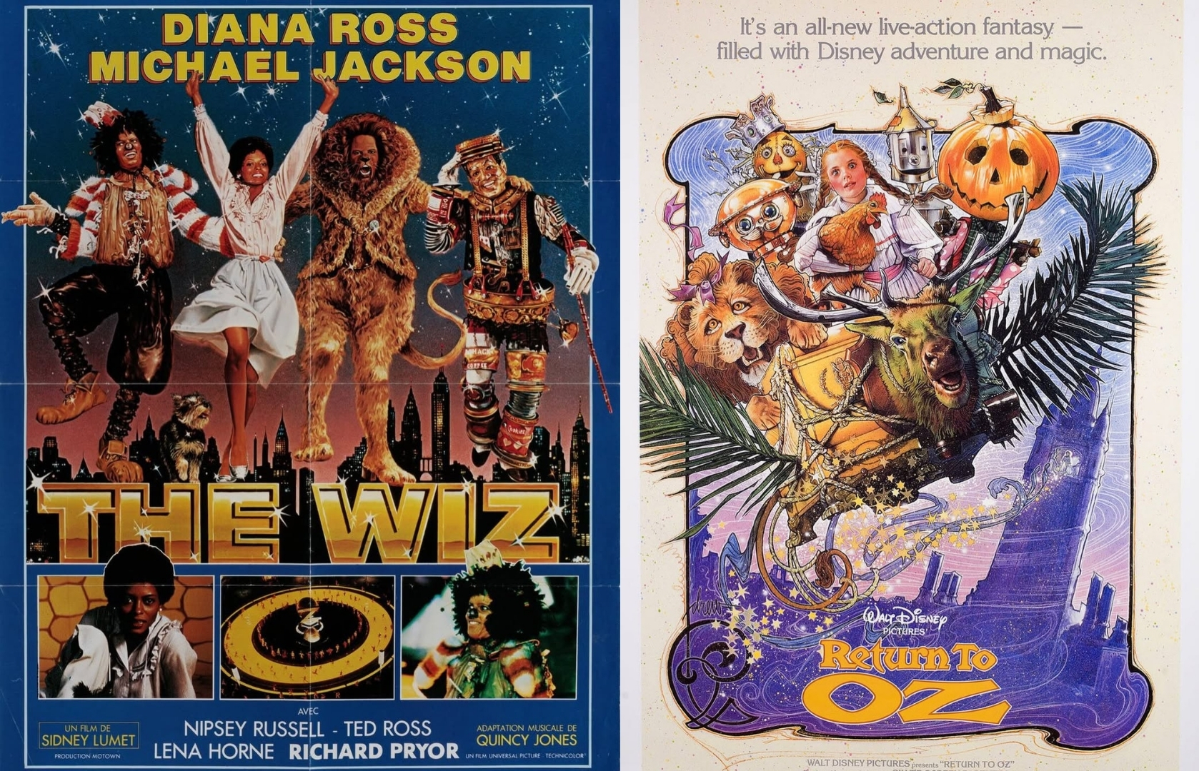 Flyer for THE WIZ (1978) vs RETURN TO OZ (1985)