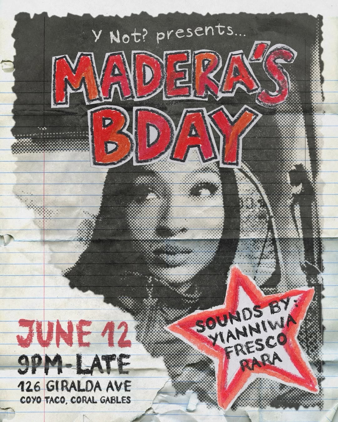 Flyer for Madera's B-day