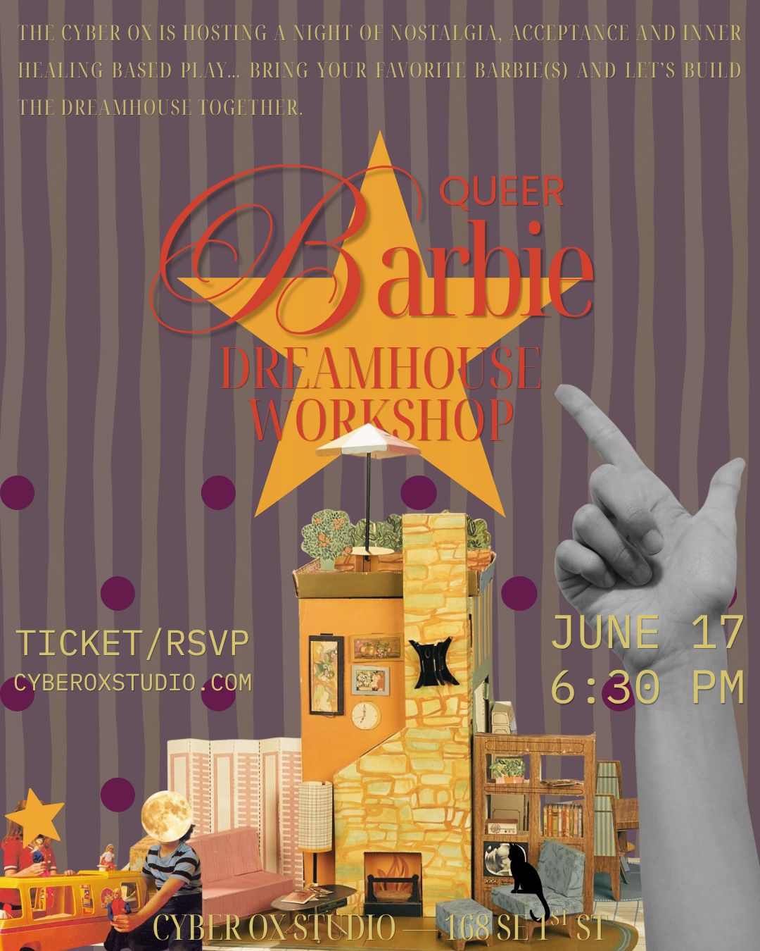 Flyer for QUEER BARBIE DREAMHOUSE WORKSHOP