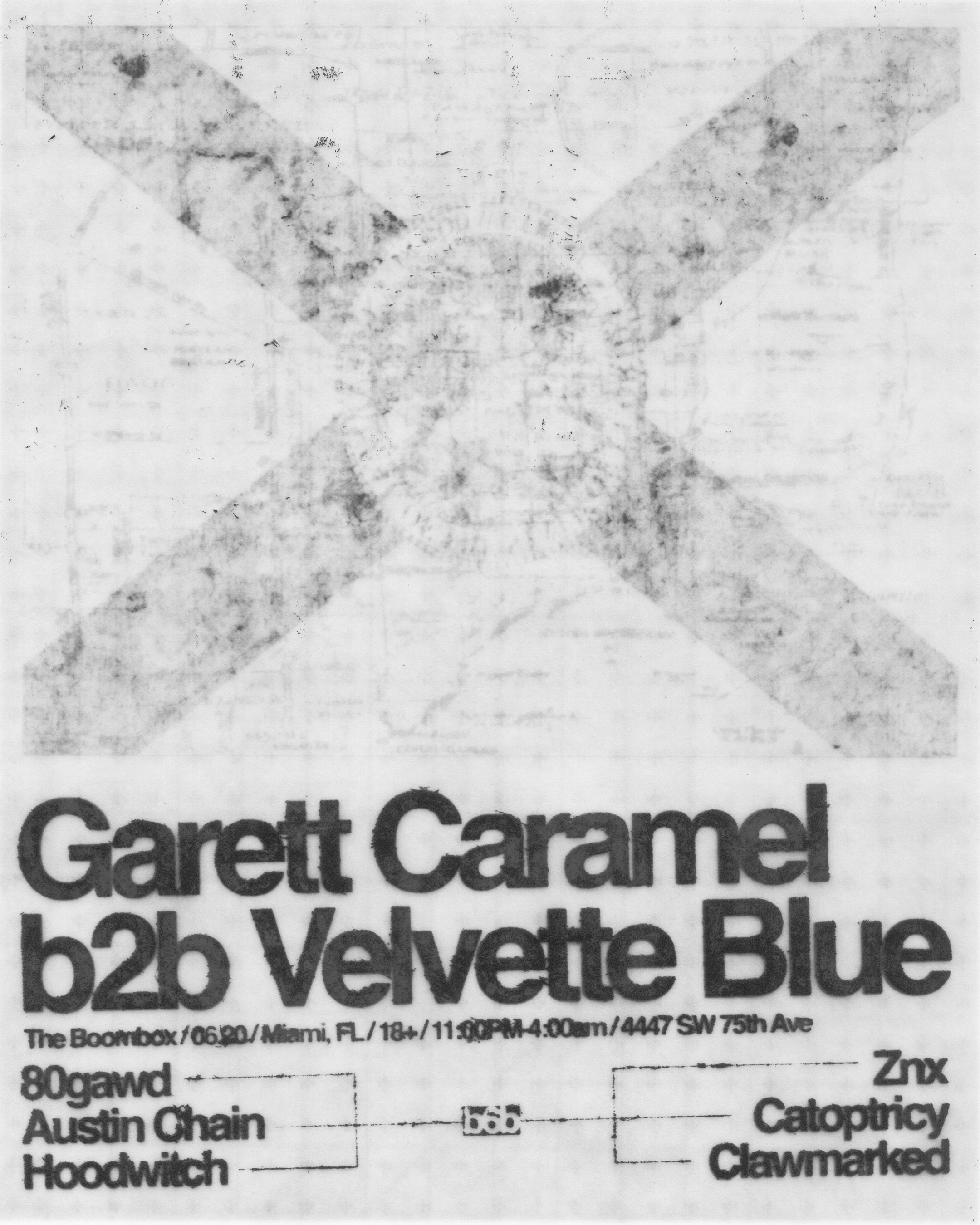Flyer for Garett Caramel b2b Velvette Blue +