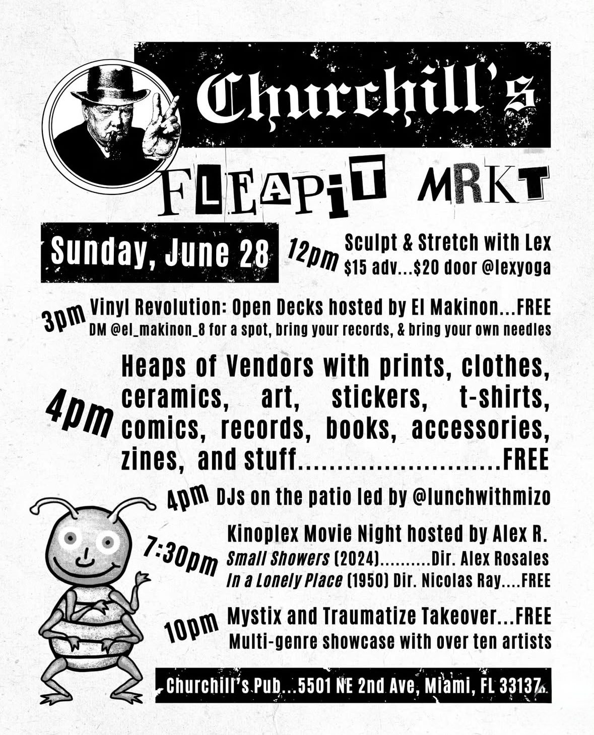 Flyer for Fleapit Mrkt at Churchill’s Pub