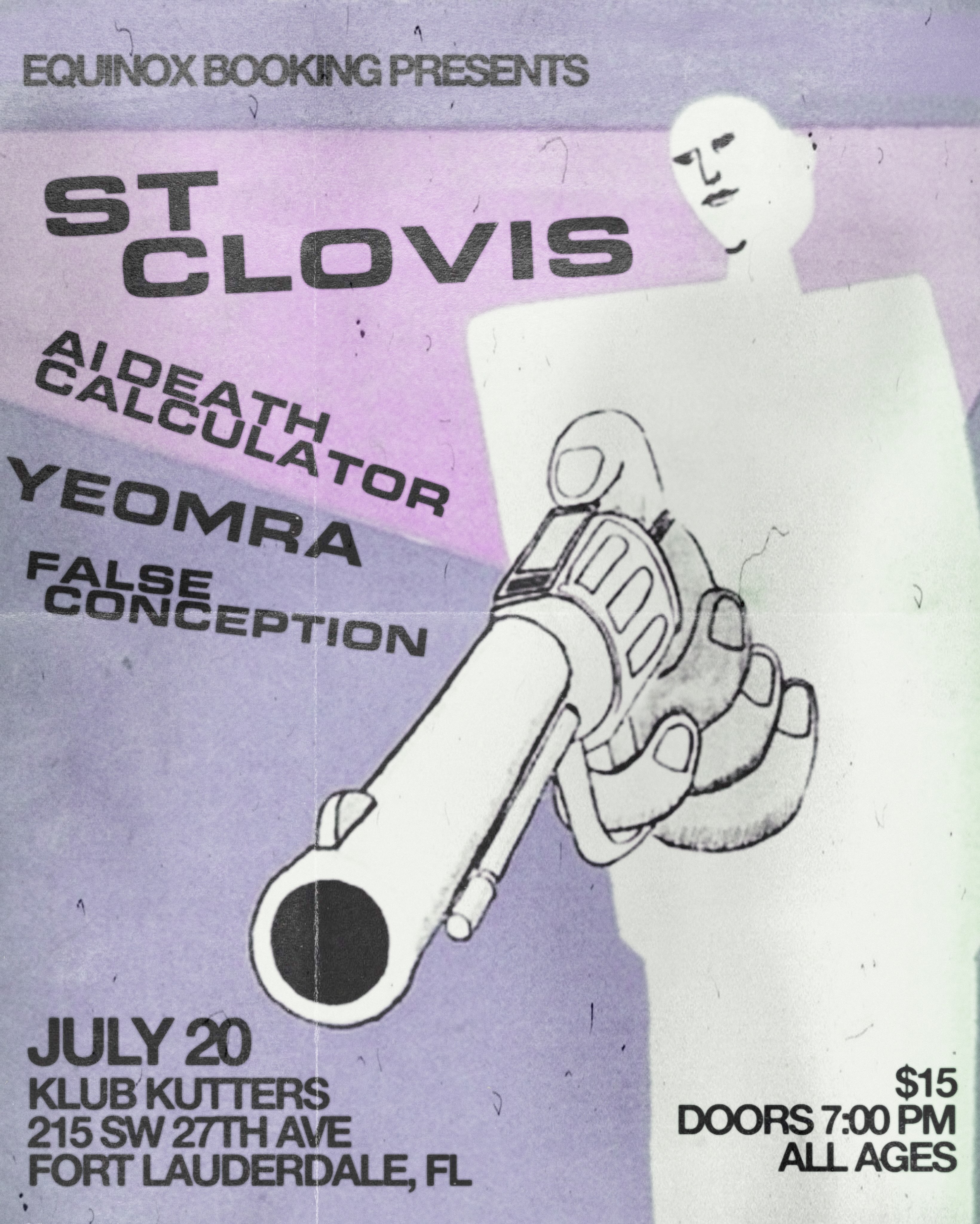 Flyer for St Clovis + AI Death Calculator +