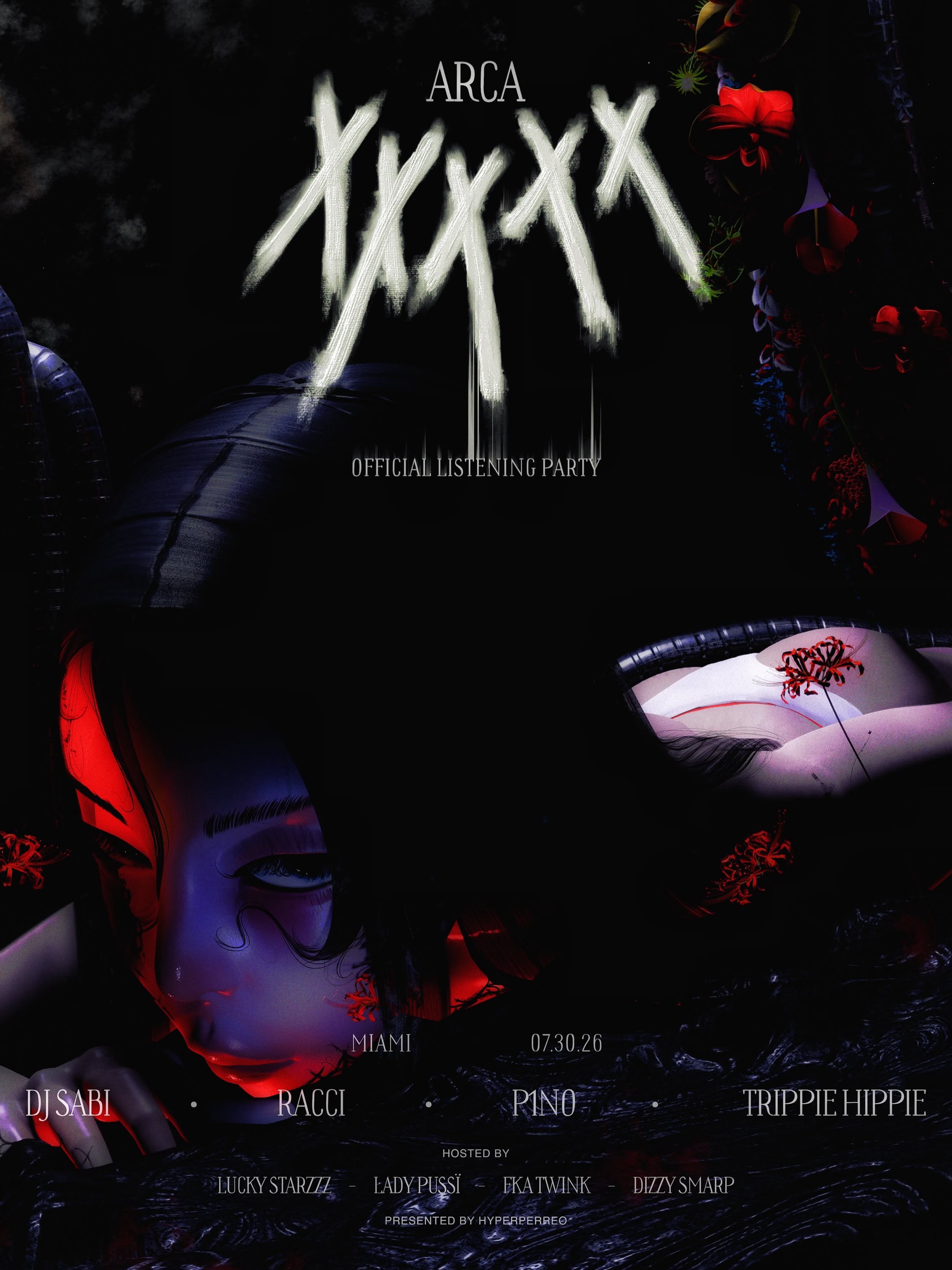 Flyer for Official Arca XXXXX listening party